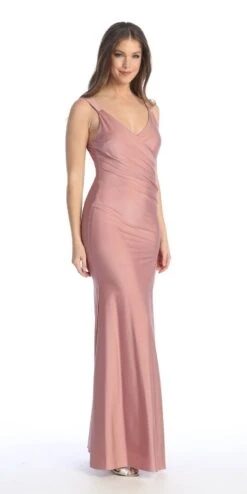 Celavie 6540-L Long Column Gown Ruched Bodice With Slit(Celavie 6540l Long Column Gown Ruched Bodice With Slit) -Discount Dress Shops 6540 LMauve1