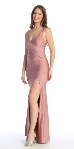 Celavie 6540-L Long Column Gown Ruched Bodice With Slit(Celavie 6540l Long Column Gown Ruched Bodice With Slit) -Discount Dress Shops 6540 LMauve2