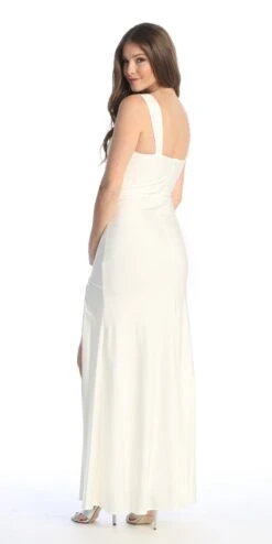 Celavie 6540-L Long Column Gown Ruched Bodice With Slit(Celavie 6540l Long Column Gown Ruched Bodice With Slit) -Discount Dress Shops 6540 LOffWhite3
