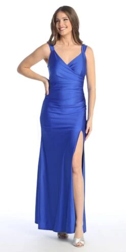 Celavie 6540-L Long Column Gown Ruched Bodice With Slit(Celavie 6540l Long Column Gown Ruched Bodice With Slit) -Discount Dress Shops 6540 LRoyal
