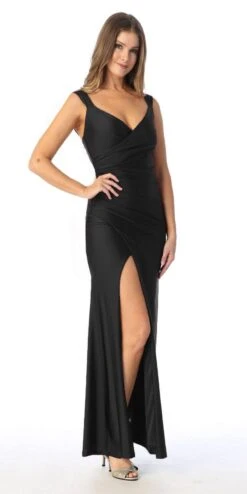 Celavie 6540-L Long Column Gown Ruched Bodice With Slit(Celavie 6540l Long Column Gown Ruched Bodice With Slit) -Discount Dress Shops 6540 black