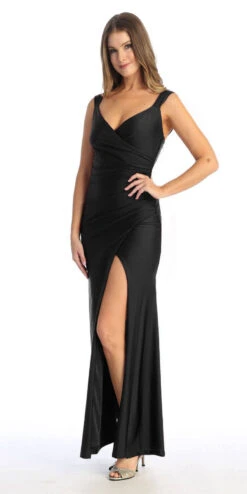 Celavie 6540-L Long Column Gown Ruched Bodice With Slit(Celavie 6540l Long Column Gown Ruched Bodice With Slit) -Discount Dress Shops 6540 celavie black
