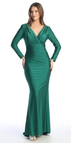 Celavie 6551-L Fitted Mermaid Ruched Long Sleeve Dress(Celavie 6551l Fitted Mermaid Ruched Long Sleeve Dress)