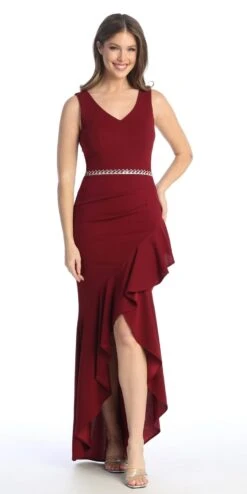 Celavie 6554-L Long Fitted Sleeveless Dress Ruffled Slit(Celavie 6554 L Long Fitted Sleeveless Dress Ruffled Slit) -Discount Dress Shops 6554 LBug