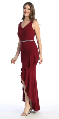 Celavie 6554-L Long Fitted Sleeveless Dress Ruffled Slit(Celavie 6554 L Long Fitted Sleeveless Dress Ruffled Slit) -Discount Dress Shops 6554 LBug2