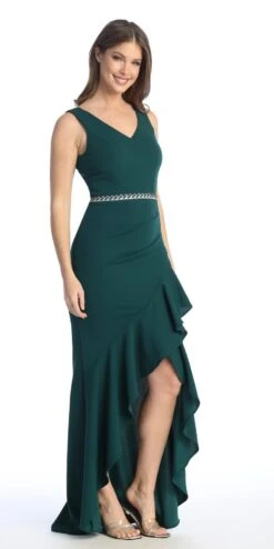 Celavie 6554-L Long Fitted Sleeveless Dress Ruffled Slit(Celavie 6554 L Long Fitted Sleeveless Dress Ruffled Slit) -Discount Dress Shops 6554 LHGreen1