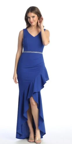 Celavie 6554-L Long Fitted Sleeveless Dress Ruffled Slit(Celavie 6554 L Long Fitted Sleeveless Dress Ruffled Slit) -Discount Dress Shops 6554 LRoyal