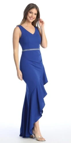 Celavie 6554-L Long Fitted Sleeveless Dress Ruffled Slit(Celavie 6554 L Long Fitted Sleeveless Dress Ruffled Slit) -Discount Dress Shops 6554 LRoyal1