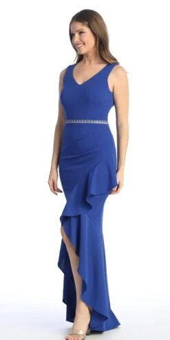Celavie 6554-L Long Fitted Sleeveless Dress Ruffled Slit(Celavie 6554 L Long Fitted Sleeveless Dress Ruffled Slit) -Discount Dress Shops 6554 LRoyal2