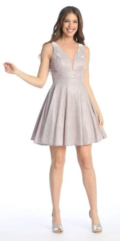 Celavie 6558 Short V-Neckline A-Line Party Dress(Celavie 6558 Short V Neckline A Line Party Dress) -Discount Dress Shops 6558 SPink