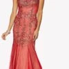 Juliet 656 Sleeveless Appliqued Mermaid Gown Godets And Train(Red Sleeveless Appliqued Mermaid Evening Gown With Godets And Train)
