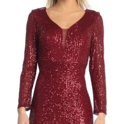 Celavie 6571-L Long Sequin Formal Gown Long Sleeves V-Neckline(Celavie 6571 Long Sequin Formal Gown Long Sleeves V Neckline) -Discount Dress Shops 6571 LBurgDetail