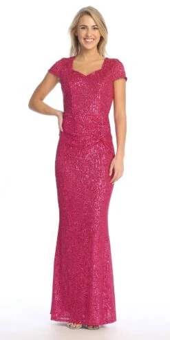 Celavie 6575-L Long Sheath Fitted Sequin Gown Short Sleeves(Celavie 6575 L Long Sheath Fitted Sequin Gown Short Sleeves) 22 Celavie 6575-L Long Sheath Fitted Sequin Gown Short Sleeves(Celavie 6575 L Long Sheath Fitted Sequin Gown Short Sleeves) -Discount Dress Shops 6575 LFuchsia