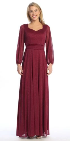 Celavie 6580-L Full-Length Long Sheer Sleeve Semi-Formal Gown(Celavie 6580 L Full Length Long Sheer Sleeve Semi Formal Gown)