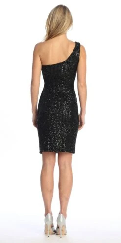 Celavie 6582-S Short Sleeveless One Shoulder Sequin Dress With Slit(Celavie 6582 S Short Sleeveless One Shoulder Sequin Dress With Slit) -Discount Dress Shops 6582 SBlackBack