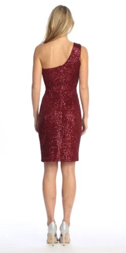 Celavie 6582-S Short Sleeveless One Shoulder Sequin Dress With Slit(Celavie 6582 S Short Sleeveless One Shoulder Sequin Dress With Slit) -Discount Dress Shops 6582 SBurgBack