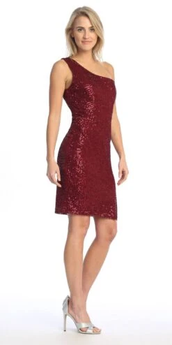 Celavie 6582-S Short Sleeveless One Shoulder Sequin Dress With Slit(Celavie 6582 S Short Sleeveless One Shoulder Sequin Dress With Slit) -Discount Dress Shops 6582 SBurgRight
