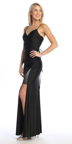 Celavie 6588-L Long Sweetheart Thin Strap Leg Slit Corset Evening Gown(Celavie 6588 L Long Sweetheart Thin Strap Leg Slit Corset Evening Gown) -Discount Dress Shops 6588 LBlackLeft