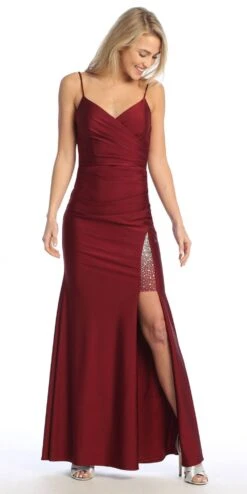 Celavie 6588-L Long Sweetheart Thin Strap Leg Slit Corset Evening Gown(Celavie 6588 L Long Sweetheart Thin Strap Leg Slit Corset Evening Gown) -Discount Dress Shops 6588 LBurgundy