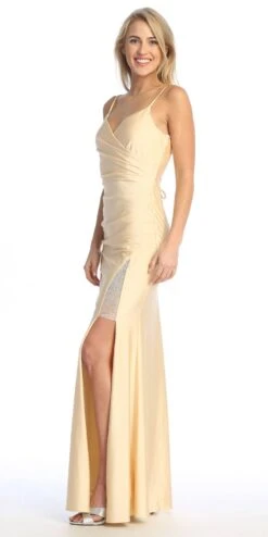 Celavie 6588-L Long Sweetheart Thin Strap Leg Slit Corset Evening Gown(Celavie 6588 L Long Sweetheart Thin Strap Leg Slit Corset Evening Gown) -Discount Dress Shops 6588 LchampagneLeft