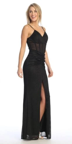 Celavie 6593-L Long Fitted Corset Bodice Ruched Leg Slit Glitter Gown(Celavie 6593 L Long Fitted Corset Bodice Ruched Leg Slit Glitter Gown) 21 Celavie 6593-L Long Fitted Corset Bodice Ruched Leg Slit Glitter Gown(Celavie 6593 L Long Fitted Corset Bodice Ruched Leg Slit Glitter Gown) -Discount Dress Shops 6593 LBlackRight
