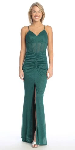 Celavie 6593-L Long Fitted Corset Bodice Ruched Leg Slit Glitter Gown(Celavie 6593 L Long Fitted Corset Bodice Ruched Leg Slit Glitter Gown) 22 Celavie 6593-L Long Fitted Corset Bodice Ruched Leg Slit Glitter Gown(Celavie 6593 L Long Fitted Corset Bodice Ruched Leg Slit Glitter Gown) -Discount Dress Shops 6593 LHGreen