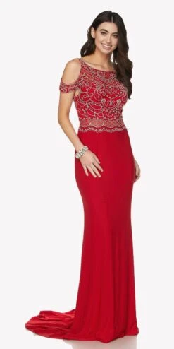 Juliet 660 Cold Shoulder Gown With V-Shape Open Back And Train(Red Cold Shoulder Evening Gown With V Shape Open Back And Train) -Discount Dress Shops 660 juliet red fd71a8d7 71de 4c65 b313 e5d75c0c0bc2