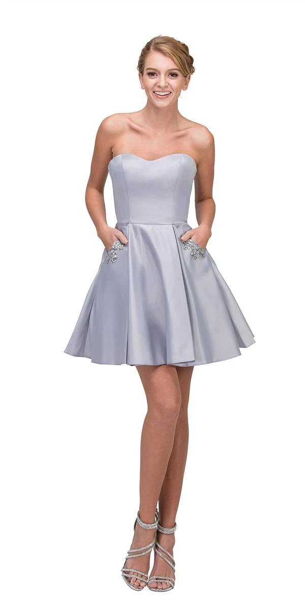 Eureka 6622 Strapless Short A-Line Dress With Pockets(Navy Blue Strapless Homecoming Short Dress With Pockets) 7 Eureka 6622 Strapless Short A-Line Dress With Pockets(Navy Blue Strapless Homecoming Short Dress With Pockets) - Image 7