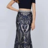 Juliet 663 Off-Shoulder Crop Top Two-Piece Long Dress(Off Shoulder Crop Top Two Piece Long Prom Dress Navy Blue)