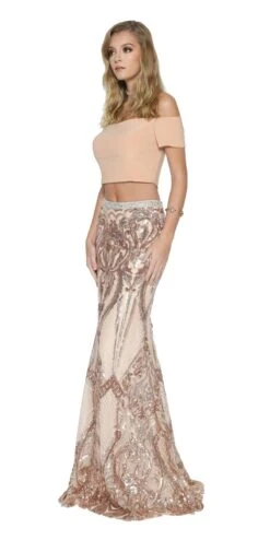 Juliet 663 Off-Shoulder Crop Top Two-Piece Long Dress(Off Shoulder Crop Top Two Piece Long Prom Dress Navy Blue) -Discount Dress Shops 663 juliet rose gold 71234756 1f73 42f8 9602 d192ec4e8a58