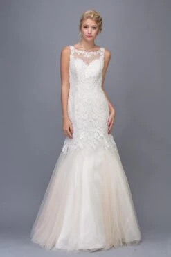 Eureka 6701 Illusion Mermaid Lace Wedding Gown(Illusion Mermaid Lace Wedding Gown Ivory Champagne)