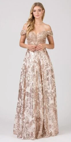 Eureka 6733 Off-Shoulder Long Dress With Pockets(Off Shoulder Burgundy Long Prom Dress With Pockets) -Discount Dress Shops 6733 eureka fashion rose gold