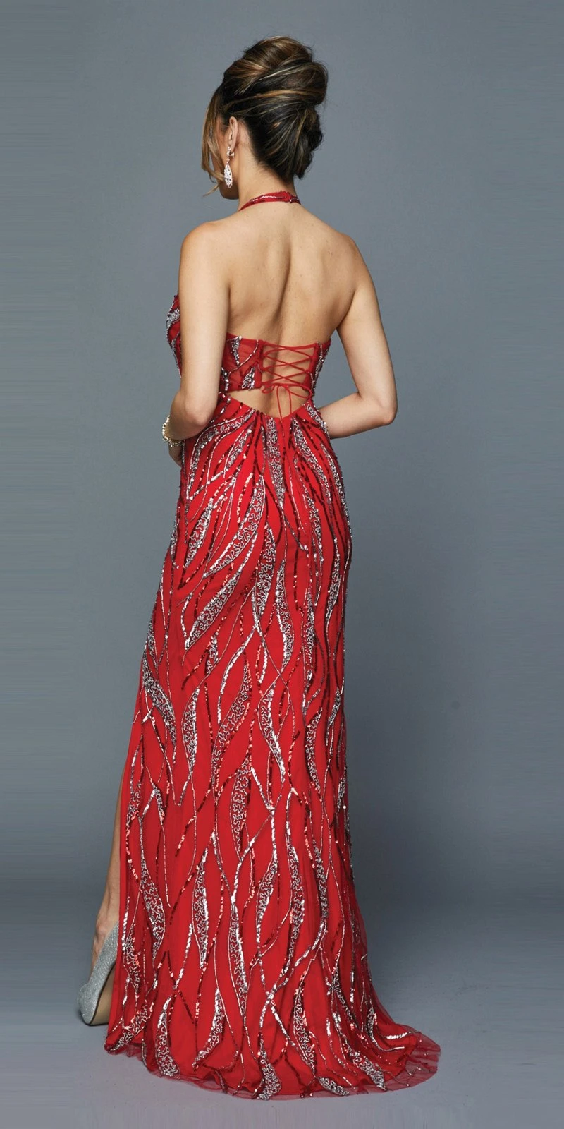 Juliet 683 Halter Long Dress Lace-Up Back With Slit(Red Halter Long Prom Dress Lace Up Back With Slit) 4 Juliet 683 Halter Long Dress Lace-Up Back With Slit(Red Halter Long Prom Dress Lace Up Back With Slit) - Image 4