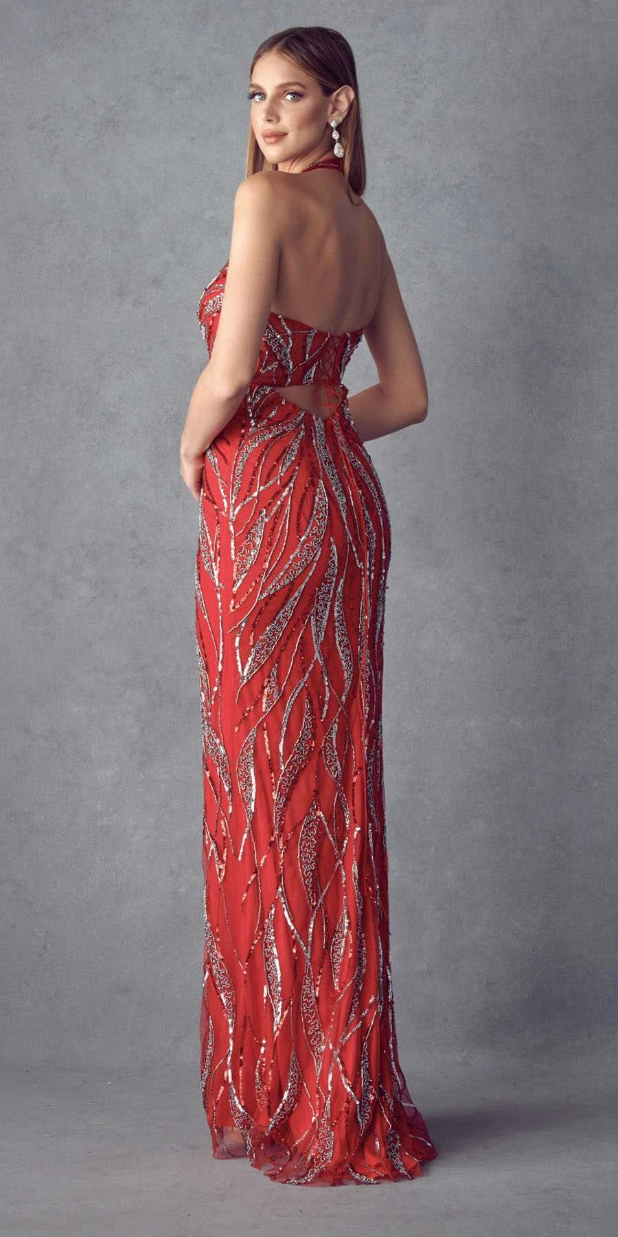 Juliet 683 Halter Long Dress Lace-Up Back With Slit(Red Halter Long Prom Dress Lace Up Back With Slit) 2 Juliet 683 Halter Long Dress Lace-Up Back With Slit(Red Halter Long Prom Dress Lace Up Back With Slit) - Image 2