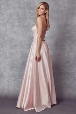 Juliet 687 Long Shiny Satin A-line Prom Gown With Pockets(Long Shiny Satin A Line Prom Gown Royal Blue With Pockets) -Discount Dress Shops 687 Blue Back