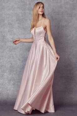 Juliet 687 Long Shiny Satin A-line Prom Gown With Pockets(Long Shiny Satin A Line Prom Gown Royal Blue With Pockets) -Discount Dress Shops 687 Blue Side