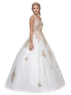 Eureka 6900 Long Cut-Out Back Quinceanera Dress Appliques(Mocha Cut Out Back Quinceanera Dress With Gold Appliques) -Discount Dress Shops 6900 eureka fashion off white side view 0c8e5956 7d84 49b9 9bec 94961be5dd5a