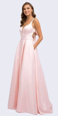 Juliet 691 Floor Length Dress A-Line Cut-Out Bow Back(Floor Length Blush Prom Dress A Line Cut Out Bow Back) -Discount Dress Shops 691 juliet blush side