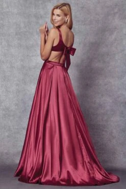 Juliet 691 Floor Length Dress A-Line Cut-Out Bow Back(Floor Length Blush Prom Dress A Line Cut Out Bow Back) -Discount Dress Shops 691 Burgundy Back
