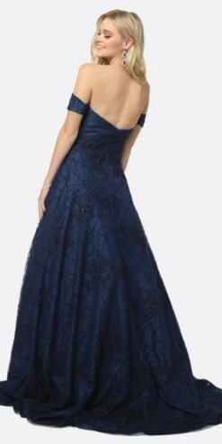 Juliet 692 Long Embroidered Lace Ball Gown Dress With Arm Band(Long Embroidered Lace Ball Gown Dress Navy Blue With Arm Band) -Discount Dress Shops 692 juliet navy blue back 215c5441 850b 499a 8c0d fda0951500b6