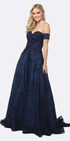 Juliet 692 Long Embroidered Lace Ball Gown Dress With Arm Band(Long Embroidered Lace Ball Gown Dress Navy Blue With Arm Band) -Discount Dress Shops 692 juliet navy blue 66752756 415c 49c1 91c5 75c86475f2a9