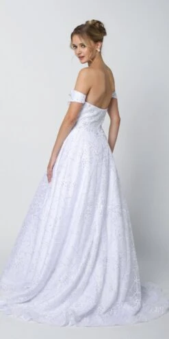 Juliet 692 Long Embroidered Lace Ball Gown Dress With Arm Band(Long Embroidered Lace Ball Gown Dress Navy Blue With Arm Band) -Discount Dress Shops 692 juliet white back 05a93a28 0810 4630 8374 84b2999ffabb