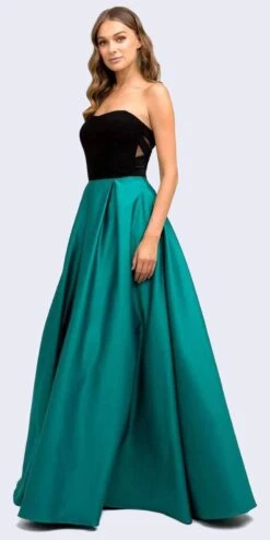 Juliet 694 Floor-Length Two-Tone Sweetheart Ball Gown(Floor Length Two Tone Black Green Sweetheart Ball Gown Style Prom Dress) -Discount Dress Shops 694 juliet black green side