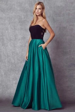 Juliet 694 Floor-Length Two-Tone Sweetheart Ball Gown(Floor Length Two Tone Black Green Sweetheart Ball Gown Style Prom Dress) -Discount Dress Shops 694 Green Side