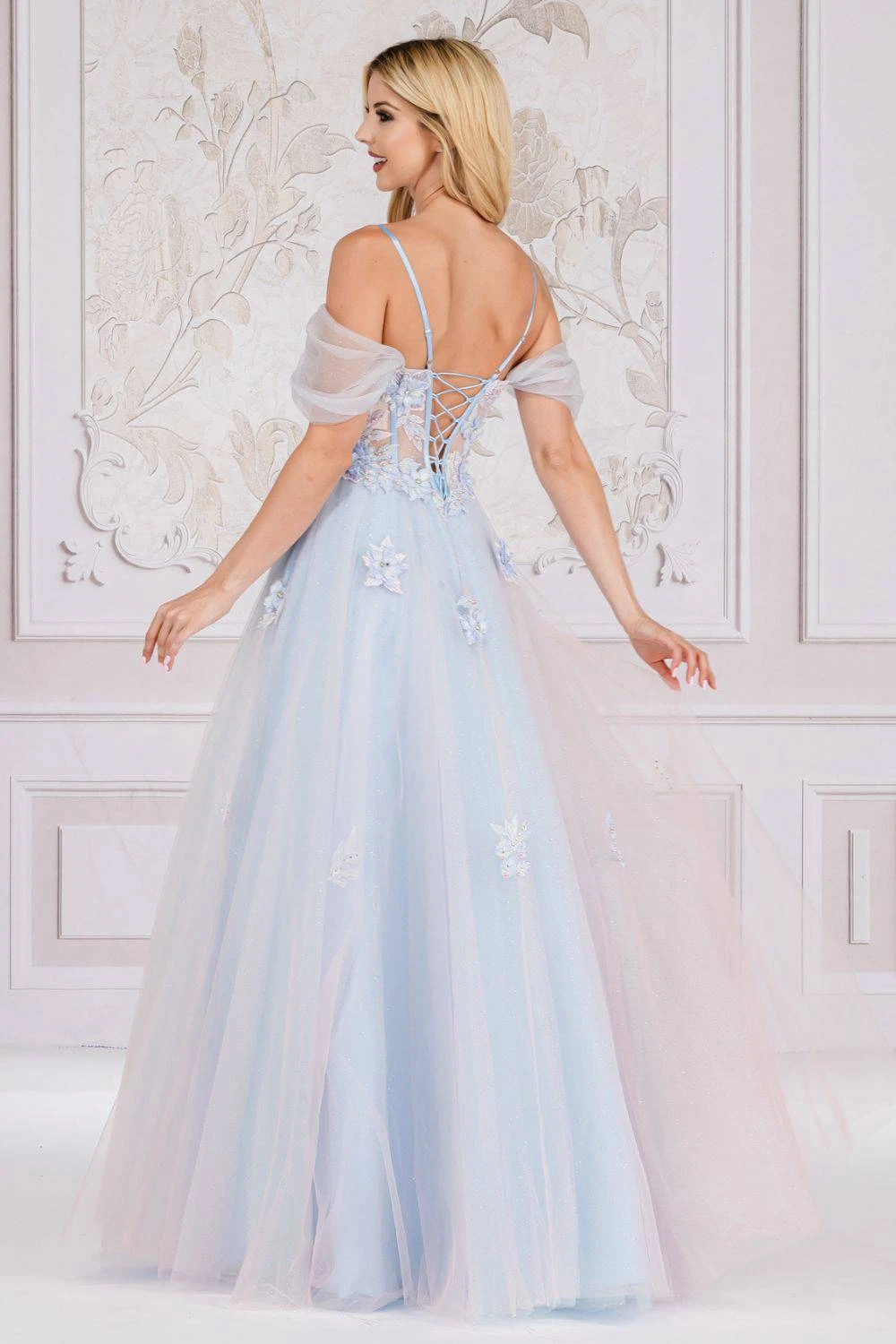 Amelia Couture 7044 Long A-Line Two Tone Tulle Skirt Cold Shoulder Gown(Amelia Couture 7044 Long A Line Two Tone Tulle Skirt Cold Shoulder Gown) 2 Amelia Couture 7044 Long A-Line Two Tone Tulle Skirt Cold Shoulder Gown(Amelia Couture 7044 Long A Line Two Tone Tulle Skirt Cold Shoulder Gown) - Image 2