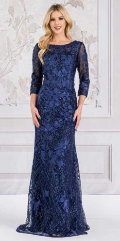 Amelia Couture 7045 Long Mid-Sleeve Scoop Neckline Fitted Dress(Amelia Couture 7045 Long Mid Sleeve Scoop Neckline Fitted Dress) 12 Amelia Couture 7045 Long Mid-Sleeve Scoop Neckline Fitted Dress(Amelia Couture 7045 Long Mid Sleeve Scoop Neckline Fitted Dress) -Discount Dress Shops 7045 NAVY