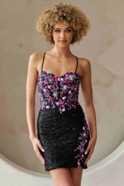 Amelia Couture 7054s Short Fitted Sequin Applique Cocktail Dress(Amelia Couture 7054s Short Fitted Sequin Applique Cocktail Dress)