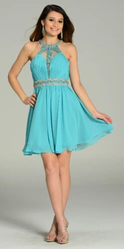 Poly USA | Ed Young 7236 Short Chiffon A Line Dress Beaded Halter Neck(Short Chiffon A Line Dress Red Beaded Halter Neck Sheer Back) -Discount Dress Shops 7236 LT f9e03ab8 6759 4f6a 9246 6bbd207da225