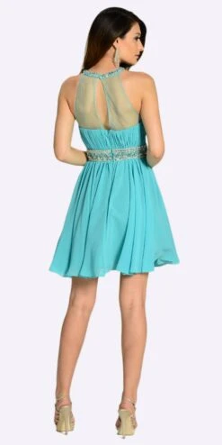 Poly USA | Ed Young 7236 Short Chiffon A Line Dress Beaded Halter Neck(Short Chiffon A Line Dress Red Beaded Halter Neck Sheer Back) -Discount Dress Shops 7236 poly usa light teal back 367a3f1f 73f6 45a3 8667 e38c9f299c55