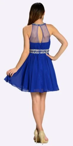 Poly USA | Ed Young 7236 Short Chiffon A Line Dress Beaded Halter Neck(Short Chiffon A Line Dress Red Beaded Halter Neck Sheer Back) -Discount Dress Shops 7236 poly usa royal blue back 19641a4e 6aed 4389 9527 ffafe33eba3d